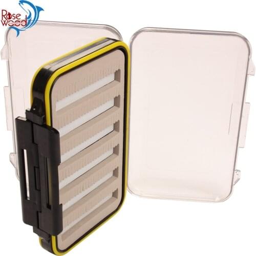 RoseWood Double Layer ABS Plastic Waterproof Fly Fishing Box With Slit Foam For Flies Jig Hooks Storage