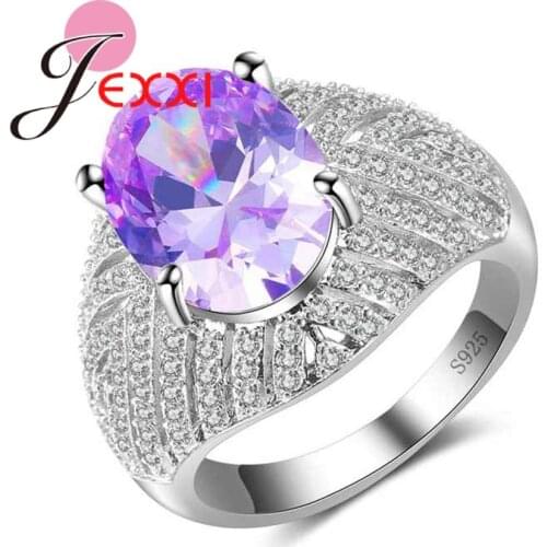 High-Grade 925 Sterling Silver Luxury Crystal Ring Big Oval Pink/Purple/Champagne Option Wide Jewelry for Women Female
