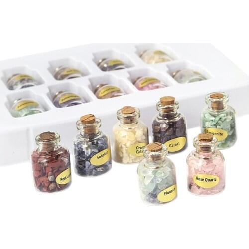 1 Box Of 9 Bottles Mini Natural Semiprecious Gem Stone Chip Crystal Healing Tumbled Reiki Wicca Travel Natural Stones Decoration