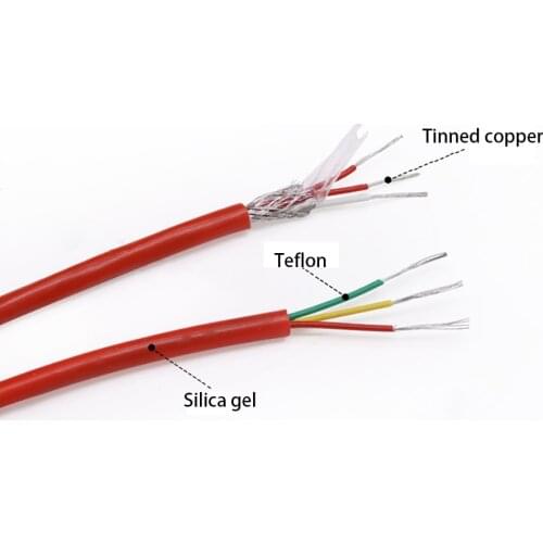 1Meter PT100 Silicone Compensating Wire PTFE Shielded Cable 3 mm x 7 mm x 0.2 mm