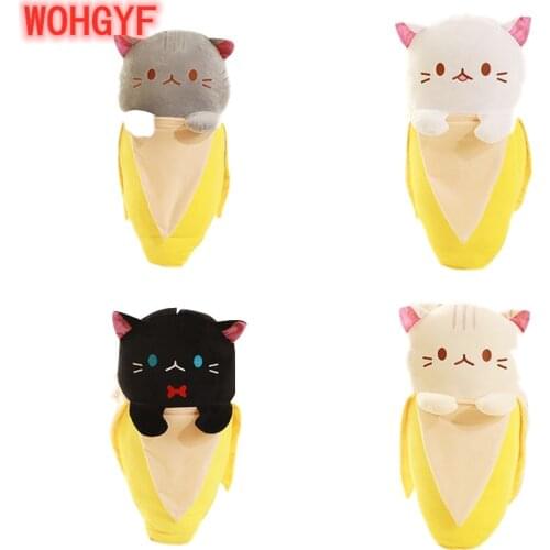 18cm Creative Cat in Banana Plush Stuffed Toy Kids Baby Huggable Fruit Shaped Kitty Animals Doll
