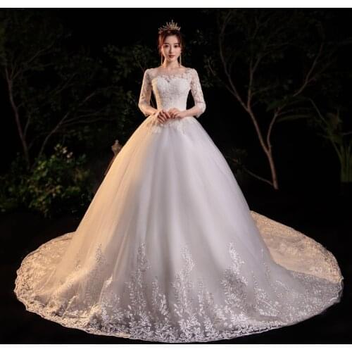2021 Half Sleeve Empire Illusion Wedding Dress For Pregnant Ball Gown Lace Embroidery Robe De Mariee