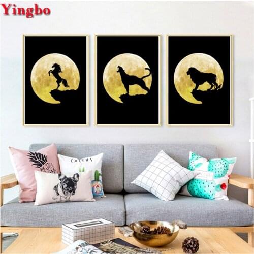 3 PCS DIY Diamond Painting Lion Horse Leopard Moon Landscape Diamond Embroidery Square Round 5D Cross Stitch Rhinestone Mosaic
