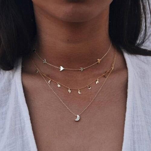 3 Pcs/set Bohemian Moon Star Lightning Choker Necklace for Women Gold Chain Multilayer Necklace Collar Collier Necklace Jewelry