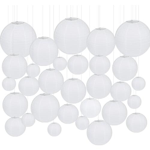 30pcs Assorted Sizes Paper Lanterns Party Decorations, Chinese Hanging White Paper Round Lantern Decorative,Party Wedding Decor