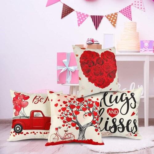 4PCS Valentines Day Polyester Decorative Cushions Cover Home Valentines Day Pillowcase Decorative Pillow Case For Sofa