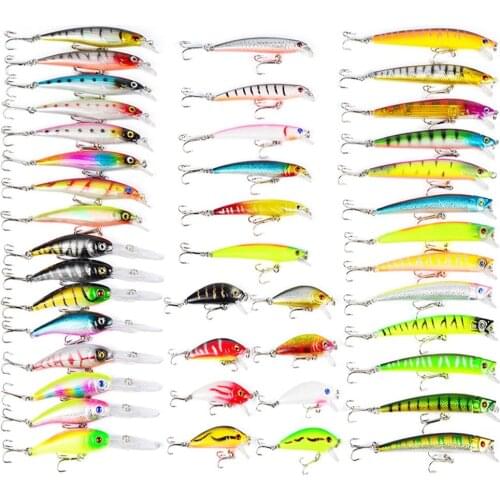 None 43 Pcs Colorful Fishing Lure Tackle Artificial Minnow Crank Baits Imitation Fish Shape Lure with Fishhook