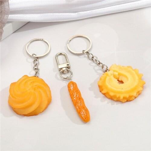 1Pcs Cookies Bread Food Pendant Key Chains For Friends Gift Unique Creative Simulation Biscuit Baguette Bag Car Box Key Ring