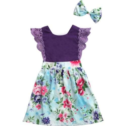 Kids Clothing Kid Girls Dresses Floral Lace Ruffle Sleeve Dress Girls Cotton Princess Party Floral Print Child Clothes