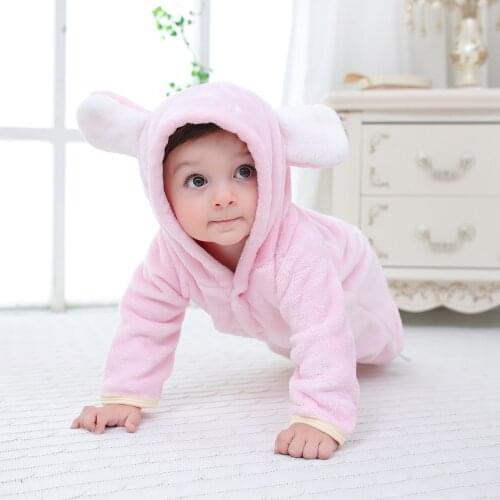 Newborn Baby Boys Girls Spring Autumn Clothes New Flannel Hooded Romper Infant Childrens Clothing 0-1y Baby Rompers Outwear
