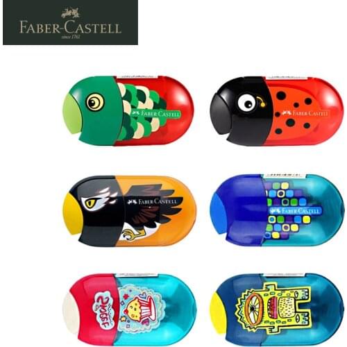 Faber Castell Cute Double Hole pencil Sharpener Multifunctional Animal Motif Eraser For School students Art Supplies stationery