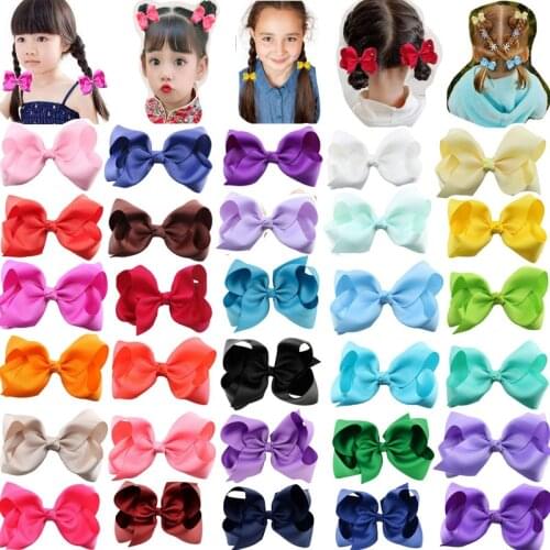 Hot Sall 6inch Handmade Solid Hair Bows With Clips Girls Solid Grosgrain Ribbon Hair Bow Kids Boutuique Hair Accessories