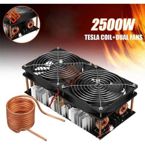 1800W 2500W 12V-48V ZVS Induction Heater Heating PCB Board Module Flyback Driver with Coil Dual Fan Power Supply DIY Kit