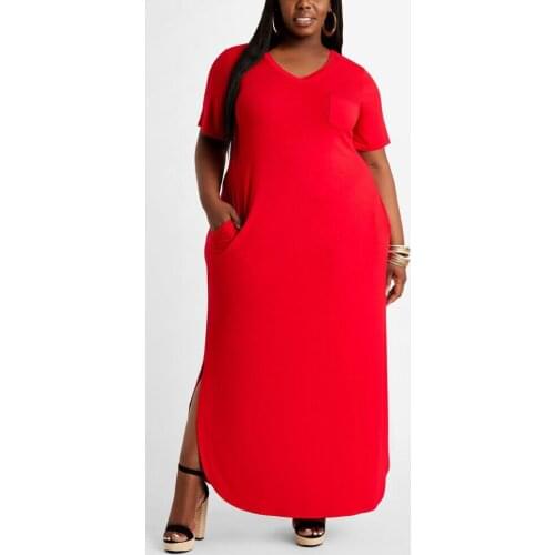 Red Plus Size Clubwear Dress For Women Loose Solid Ankle Length Fashion Large Size Long Dresses 2021 New Arrivals