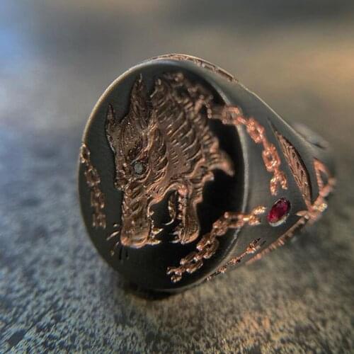 Retro Ferocious Animal Ring Simple Design Engraved Dragon Head Signet Rings for Mens Gothic Punk Party Vintage Jewelry Gift