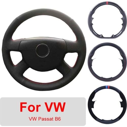 DIY Leather Car Steering Wheel Cover For Volkswagen VW Passat B6 Customized Steering Wheel Wrap Hand Sewing