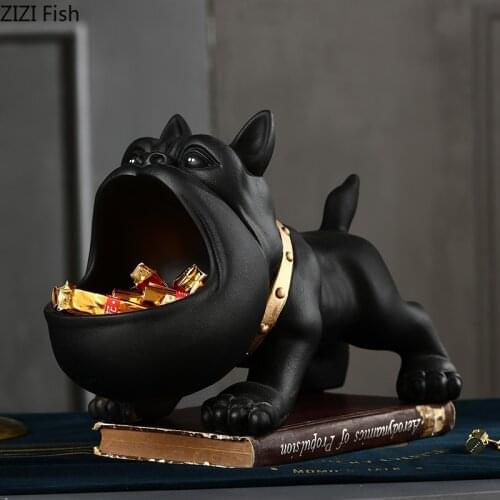 Creative Resin Animal Sculpture Ornament Bulldog Storage Box Art Entrance Wine Cabinet Desktop Candy Change Small Object Storage