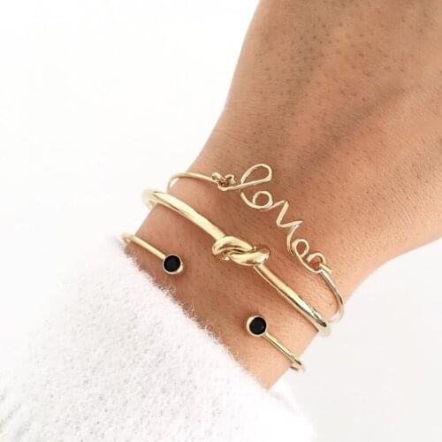 Bohemian 3Pcs/Set Gold Color Letter Knot Opening Bracelet Set for Women Metal Adjustable Bracelets Bangle Set Jewelry