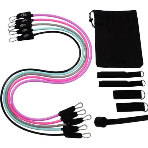 11Pcs Resistance Bands Set Fitness Exercise Bands Yoga Elastic Pull Rope Belt TPE Tension Rope Stackable Up to 150 Lbs