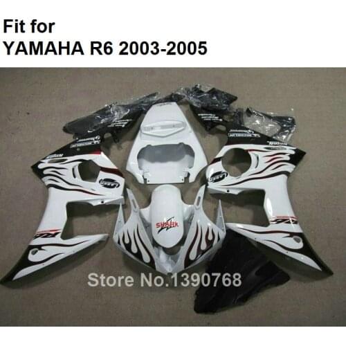 New Hot Motorcycle Parts For YAMAHA Fairings YZF R6 2003 2004 2005 Dark Red Flames White Body Kit Fairings R6 03 04 05 HZ91