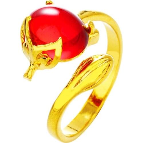 New Fashion Vintage Copper Plated Fox Shape Rings For Women Red Crystal Head Gold Adjustable Bride Tail Ring jewelry Gift