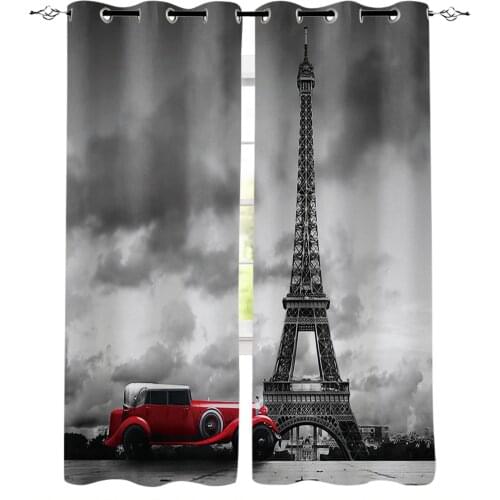 Paris Eiffel Tower With Red Car Window Curtains for Living Room Bedroom Kitchen Modern Curtains Home Decoration Drapes Blinds