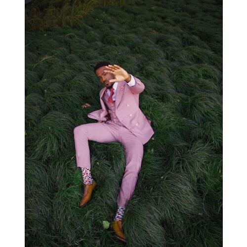 Jacket+Pants) Fashion Streetwear Pink Double Breasted Slim Fit Tuxedo Wedding Man Suit 2 Piece Formal Man Blazer Custom Made