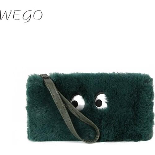 Plush Mobile Phone Shoulder Bag Metal Chain+High Quality Plush+Wrist Strap+ Eyes Pink/Black/Wine Red/Green/Blue/ Messenger Bag