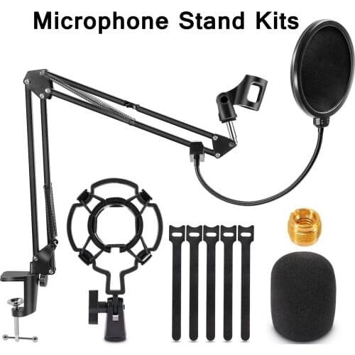 Microphone Stand For Blue Yeti Adjustable Suspension Boom Scissor Arm Holder with Pop Filter/5/8”Screw Mic Shock Mount for bm800