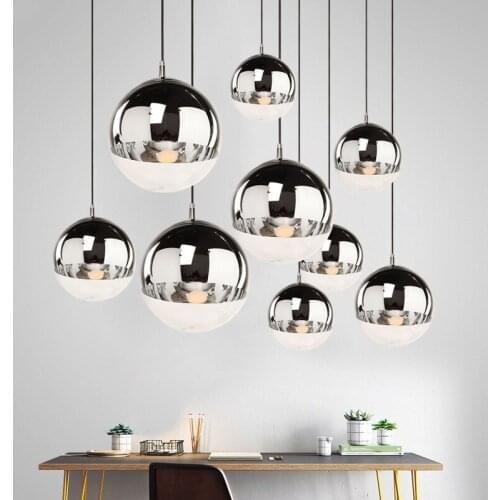 Attractive Copper/Sliver Glass Shade Silver Inside Mirror Pendant Light E27 LED Pendant Lamp Glass Ball Indoor Living Room Lamps