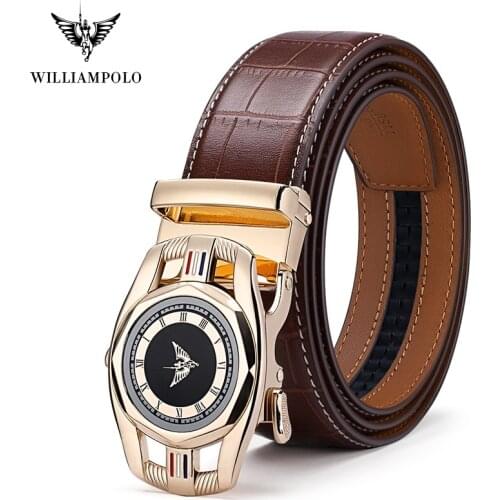 WilliamPolo full-grain leather Brand Belt Men Top Quality Genuine Luxury Leather Belts for Men Strap Male Metal Automatic Buckle