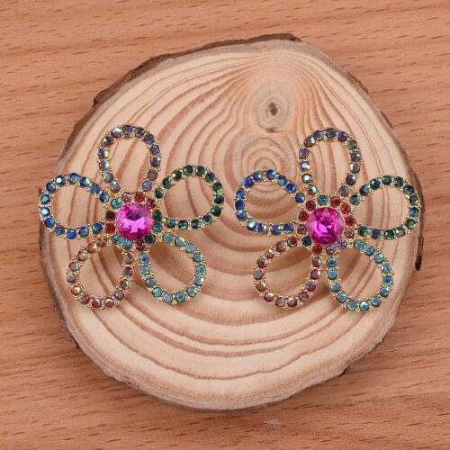 Luxury Shine Colorful Full Crystal Rhinestone Hollow Flower Drop Earrings Women Jewelry Accessories Gifts Party Big Earrings