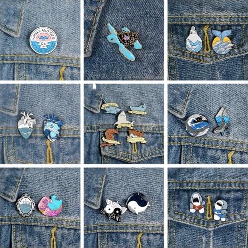 Sea Magic World Brooches Pins Shark Whale Story Hard Enamel Metal Pins Denim Clothes Badges Pins Brooch Gifts for Friends