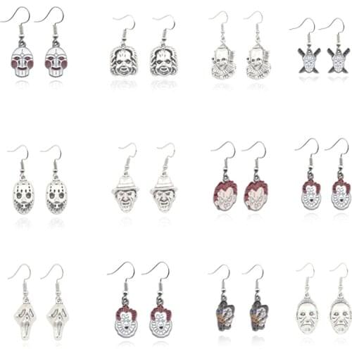 Horror Movie Series Chucky Face Stephen Kings IT Penny Wise Jason Hockey Horror Earrings For Man and Women Christmas Gifts
