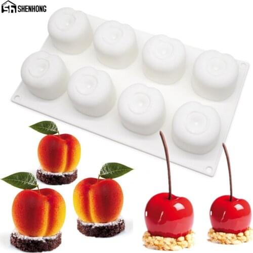 SHENHONG Silicone Cherry Mold 8 Holes Peach 3D Cake Moulds Mousse For Ice Creams Chocolates Pastry Bakeware Dessert Art Pan