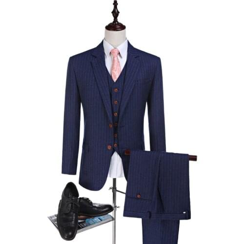 Blue Groom Tuxedos 2 Buttons Groomsman Suit Worsted Wool Suits Wedding suit Custom Made Man Suit (Jacket+pants+vest)