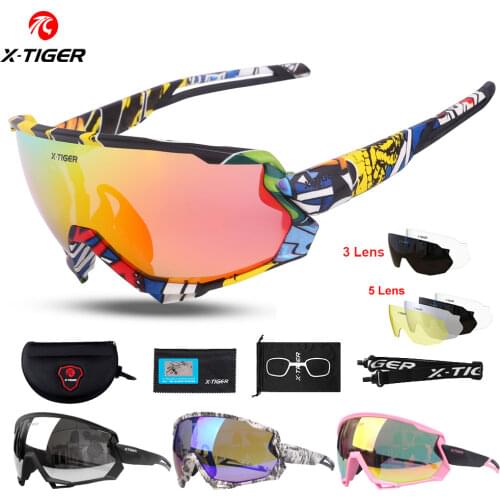 X-TIGER Polarized Cycling Sun Glasses UV400 Men Women Bicycle Goggles Glasses 5/3 Lens MTB Sports Windproof Sunglasses Eyewear