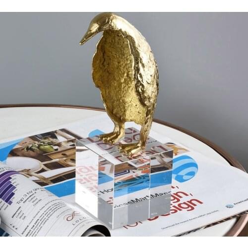 MODERN GOLD BRASS STANDING PENGUIN ORMANMENT HOME CRYSTAL ART CRAFTS LIVING ROOM HOTEL DECOR OBJECTS OFFICE ADORNOS PARA CASA
