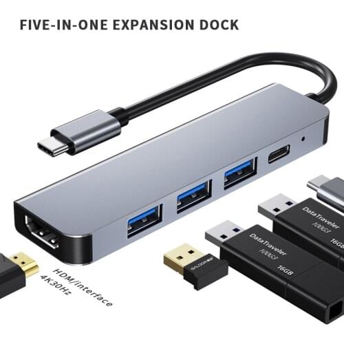 Type-c to HDMI 4K Docking Station USB C HUB For Apple With PD Notebook Docking Station 5 in One Type-c To HDMI USBx3 PD