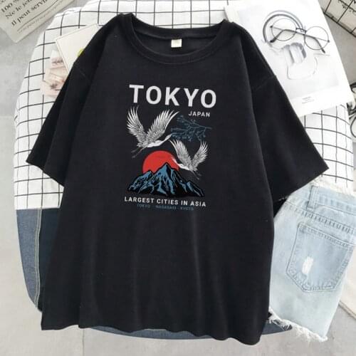 Tokyo Crane Japan Harajuku Print Womens T-Shirt Hip Hop Loose Tshirts Fashion Crewneck T-Shirt Summer Oversize Clothing Women
