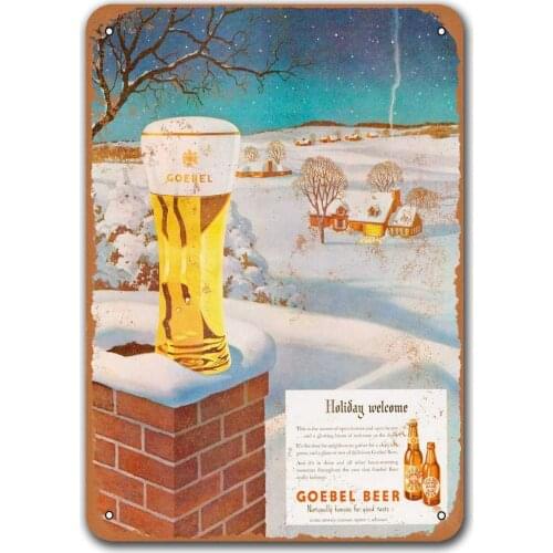 Vintage Metal Sign Goebel Beer for The Holidays Bar Tin Signs, Sisoso Plaque Poster for Home Garage Pub Wall Decor 8x12 inch