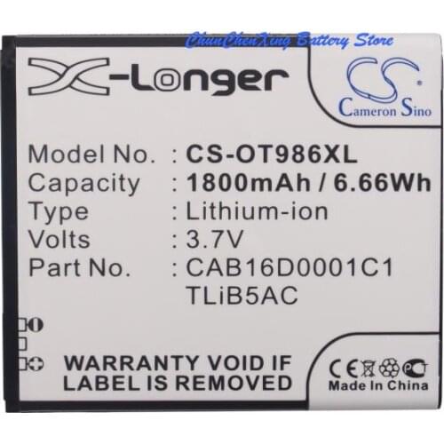 Cameron Sino High Quality 1800mAh Battery CAB16D0001C1, CAB16D0003C1, TLiB5AC for Alcatel AK47, One Touch 986, OT-986