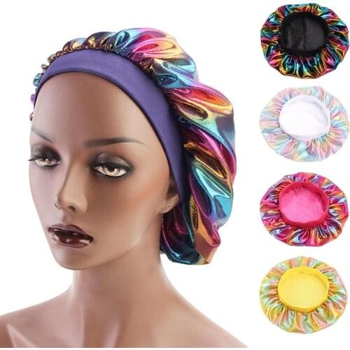 Women Laser Elastic Band Slouchy Night Sleeping Bonnet Chemo Hat Hair Care Cap