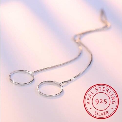 925 Silver Earrings For Women Minimalism Triangle Round Square Long Tassel Earrings Ear Line pendientes S-E456