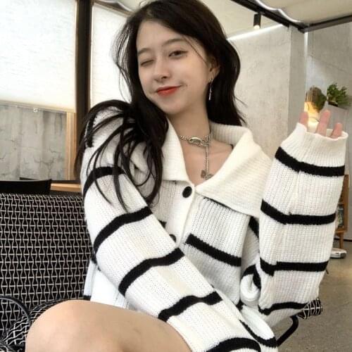 Woman Sweaters Femme Chandails Autumn and Winter Striped Contrast Color Striped Loose Sweater Cardigan Pull Hiver