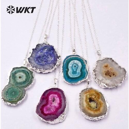 WT-N1108 wholesale fashion natural stone necklace random shape stellatite stone pendant multi colors optional