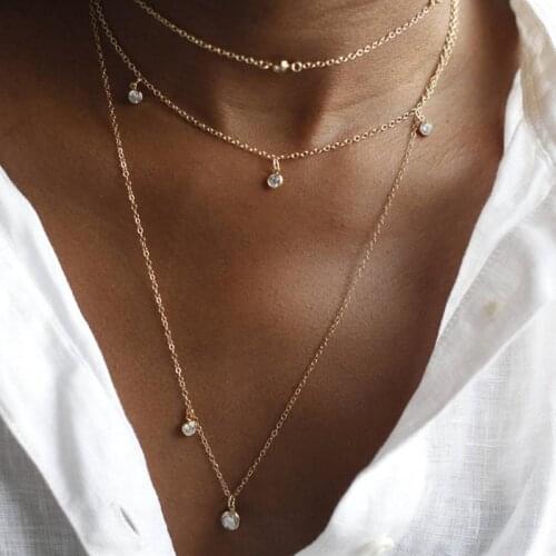 100% 14K Gold Filled Zircon Necklace Handmade Gold Necklace Gold Choker Pendants Collier Femme Kolye Collares Boho Women Jewelry