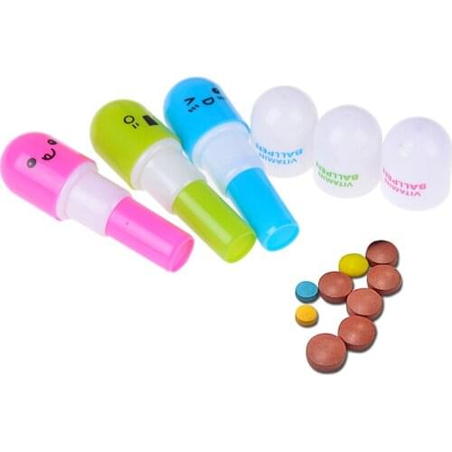 1Pc Portable Capsule Shaped Travel Pill Box Medicine Plastic Case Drug Container Random Colur