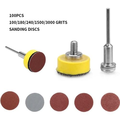 100Pcs 25mm Sanding Discs And 1" Abrasives Hook & Loop Backer Plate And 1/8inch Shank Set For Polishing Tools Assorted Set