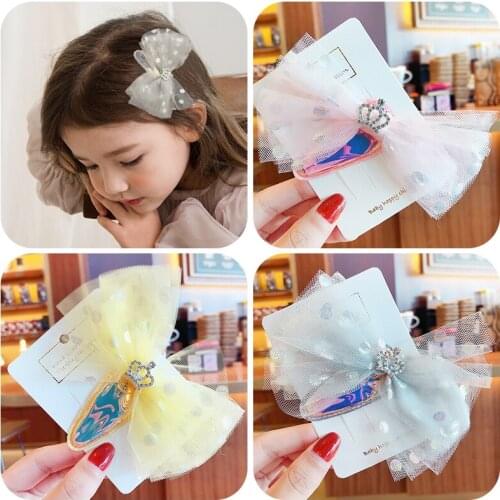 2020 Children Cute Candy Smooth Waterdrop Crown Ornament Hair Clips Girls Lovely Mesh Sequins Bow Hairpins Kids Hair Accessories